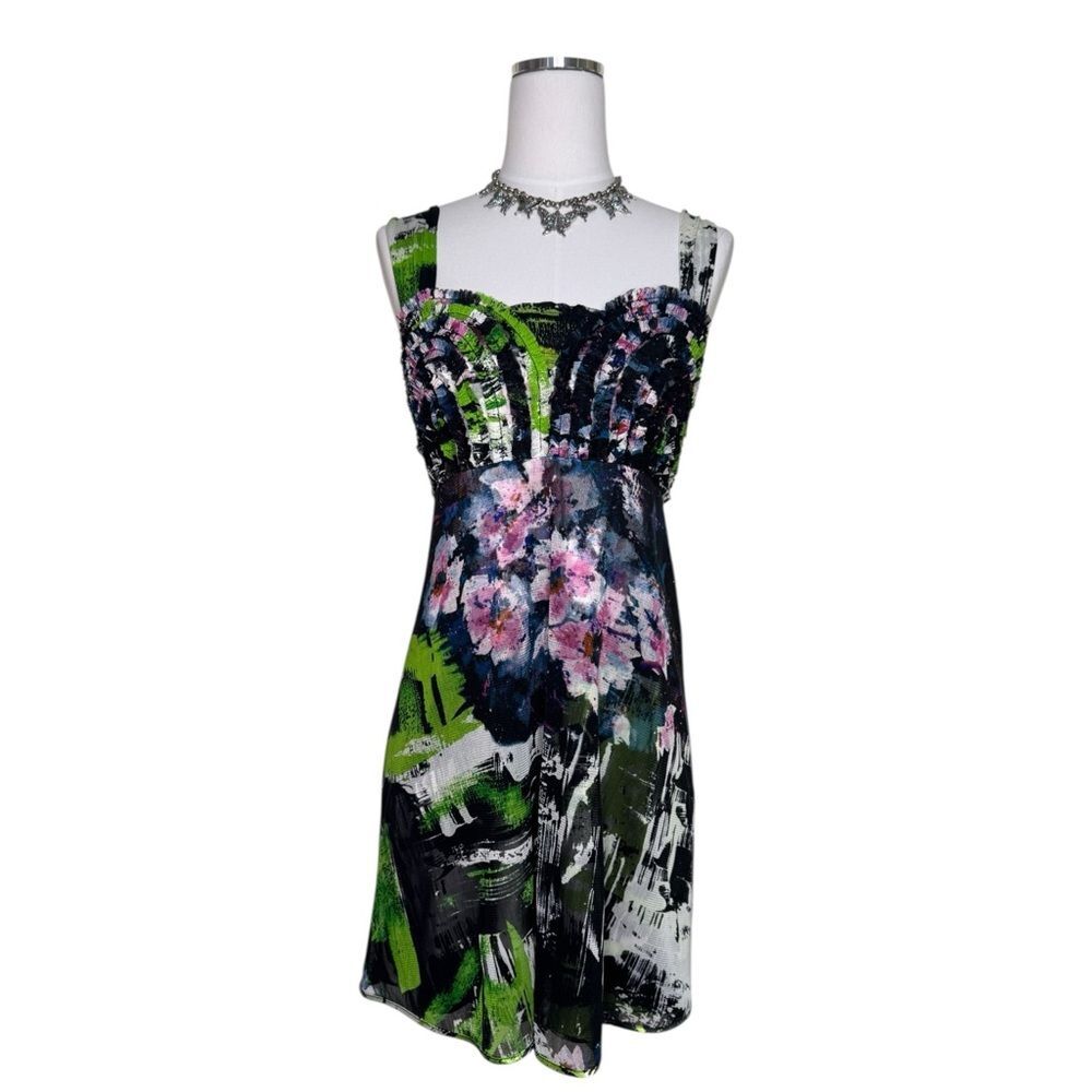 Y2K Alberto Makali Abstract Colorful Babydoll Mesh Silk Dress Size Large